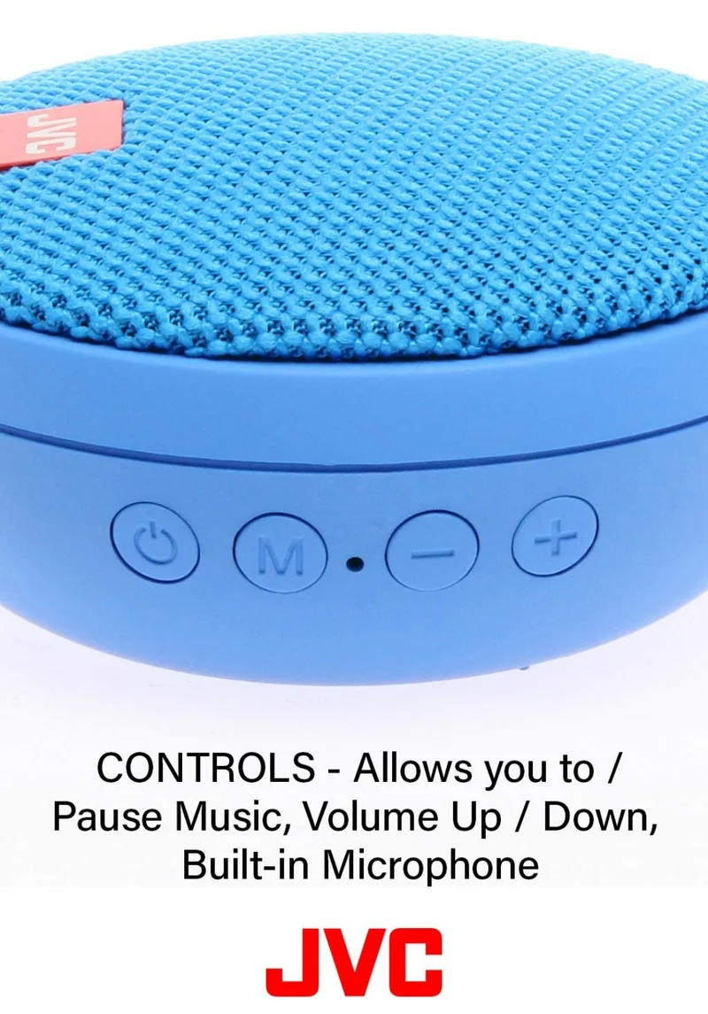 JVC Portable Wireless Speaker with Surround Sound, Bluetooth 5.0, Waterproof IPX4, 7-Hour Battery Life - SPSA2BTA (Blue)