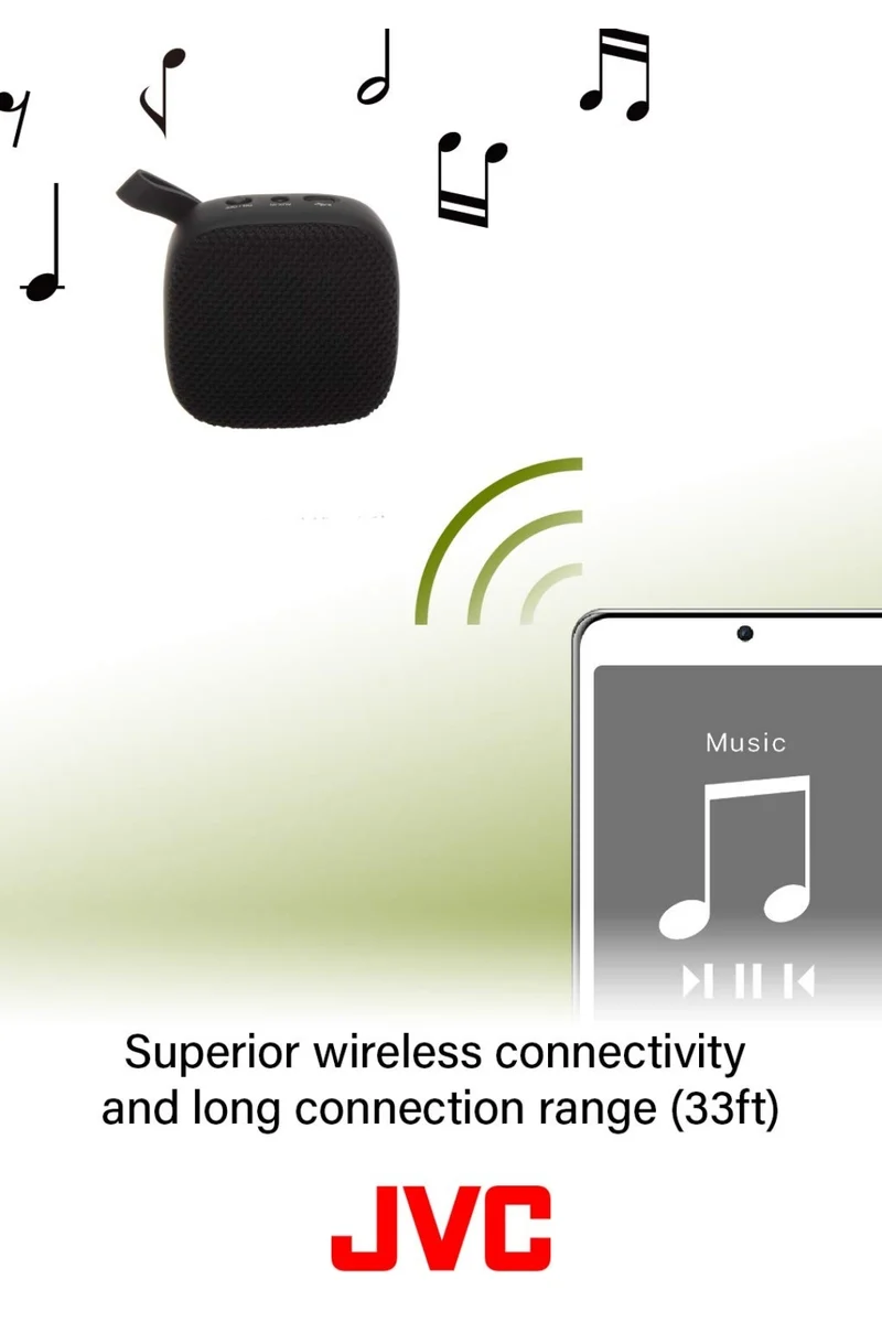 JVC Portable Wireless Speaker with Surround Sound, Bluetooth 5.0, 7-Hour Battery Life - SPSA1BTB (Black)