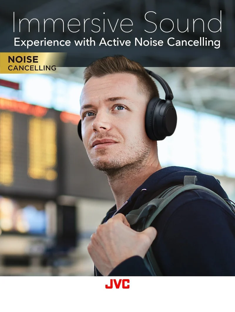 JVC Over Ear Wireless Active Noise Cancelling Headphones - Bluetooth 5.3 - Ambient Mode, 3 Audio Modes, Soft Comfort Pads, 35 Hr Battery, Foldable & Lightweight – Mic- Travel & All-Day Wear - HA-S75N