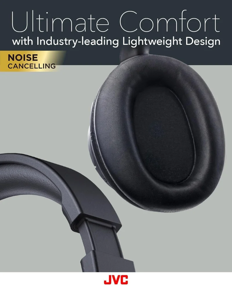 JVC Over Ear Wireless Active Noise Cancelling Headphones - Bluetooth 5.3 - Ambient Mode, 3 Audio Modes, Soft Comfort Pads, 35 Hr Battery, Foldable & Lightweight – Mic- Travel & All-Day Wear - HA-S75N