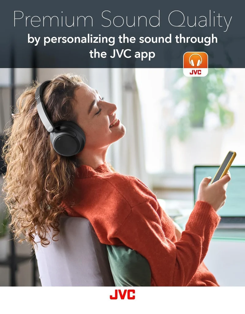 JVC Over Ear Wireless Active Noise Cancelling Headphones - Bluetooth 5.3 - Ambient Mode, 3 Audio Modes, Soft Comfort Pads, 35 Hr Battery, Foldable & Lightweight – Mic- Travel & All-Day Wear - HA-S75N