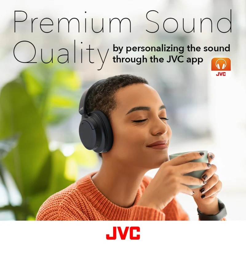 JVC Hybrid Noise Cancelling Wireless Headphones - Best Sound Blocking, Over Ear Design - Bluetooth 5.3 - Dual Mic - 50HR Battery - Detachable Cable - Voice Assistance - Long-Wear Comfort - HAS95N