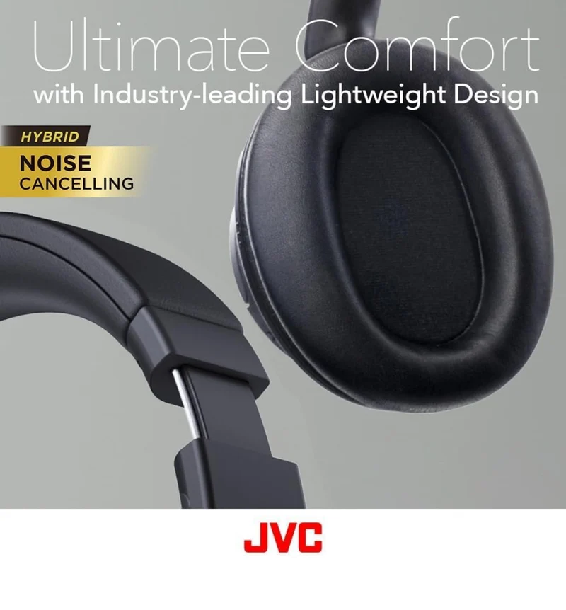 JVC Hybrid Noise Cancelling Wireless Headphones - Best Sound Blocking, Over Ear Design - Bluetooth 5.3 - Dual Mic - 50HR Battery - Detachable Cable - Voice Assistance - Long-Wear Comfort - HAS95N
