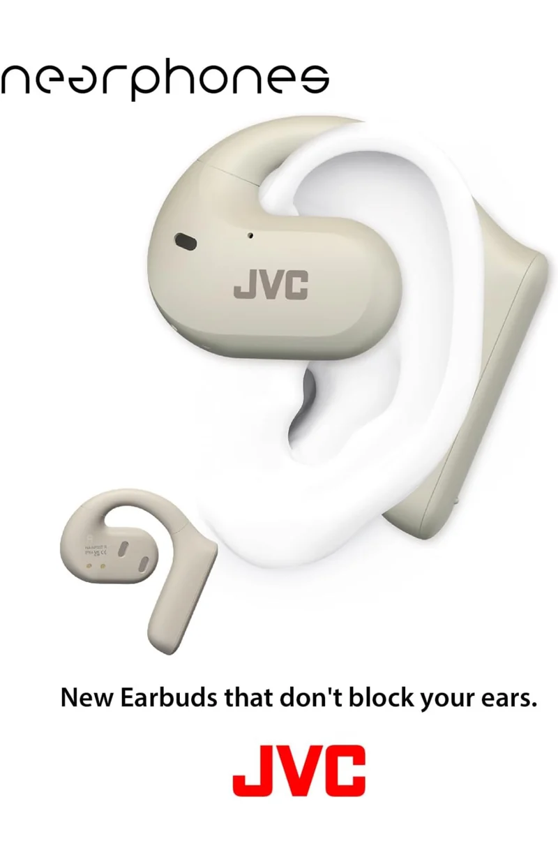 JVC Nearphones Open Ear True Wireless Headphones with 16mm Large Drivers for Powerful Sound, Single Ear use, and Long Battery Life (up to 17 Hours) - HANP35TW (White)