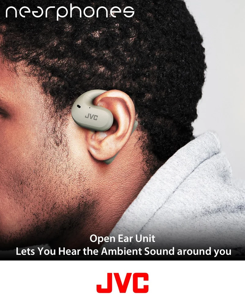 JVC Nearphones Open Ear True Wireless Headphones with 16mm Large Drivers for Powerful Sound, Single Ear use, and Long Battery Life (up to 17 Hours) - HANP35TW (White)
