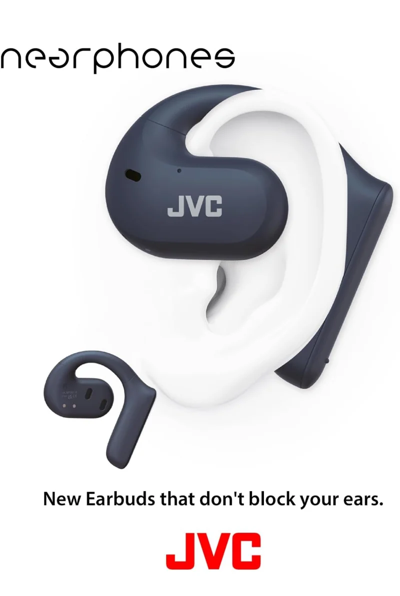 JVC Nearphones Open Ear True Wireless Headphones with 16mm Large Drivers for Powerful Sound, Single Ear use, and Long Battery Life (up to 17 Hours) - HANP35TW (Blue)