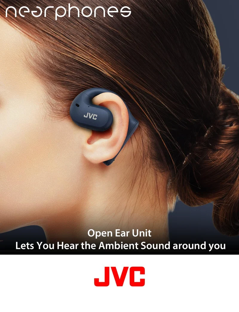 JVC Nearphones Open Ear True Wireless Headphones with 16mm Large Drivers for Powerful Sound, Single Ear use, and Long Battery Life (up to 17 Hours) - HANP35TW (Blue)