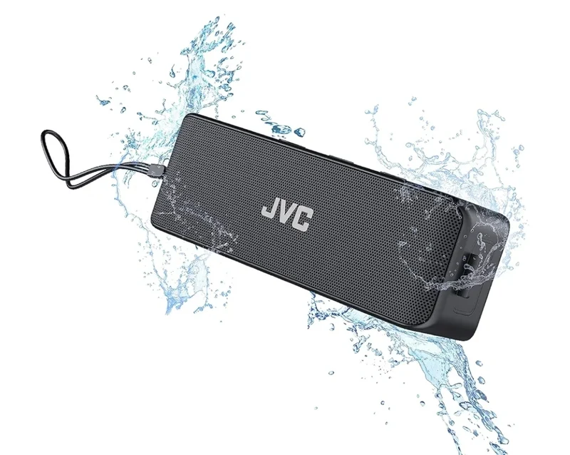 JVC Portable Wireless Speaker with Stereo Sound, Bluetooth 5.0, TWS Stereo Function, Waterproof IPX7, up to 22-Hour Battery Life - SPSQ4BT, Black