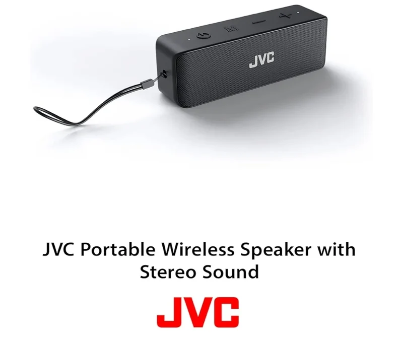 JVC Portable Wireless Speaker with Stereo Sound, Bluetooth 5.0, TWS Stereo Function, Waterproof IPX7, up to 22-Hour Battery Life - SPSQ4BT, Black