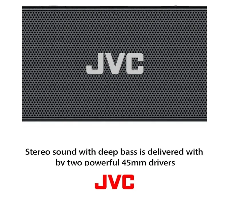 JVC Portable Wireless Speaker with Stereo Sound, Bluetooth 5.0, TWS Stereo Function, Waterproof IPX7, up to 22-Hour Battery Life - SPSQ4BT, Black