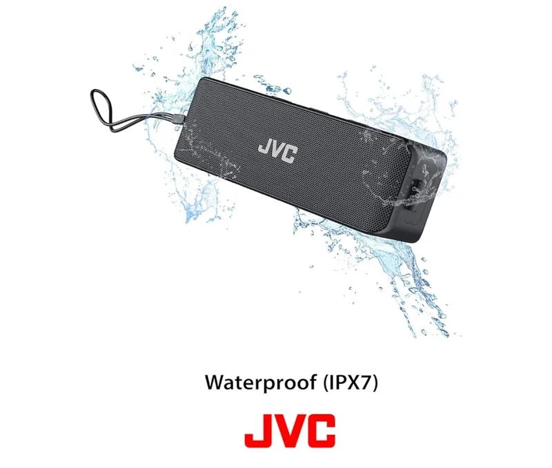 JVC Portable Wireless Speaker with Stereo Sound, Bluetooth 5.0, TWS Stereo Function, Waterproof IPX7, up to 22-Hour Battery Life - SPSQ4BT, Black