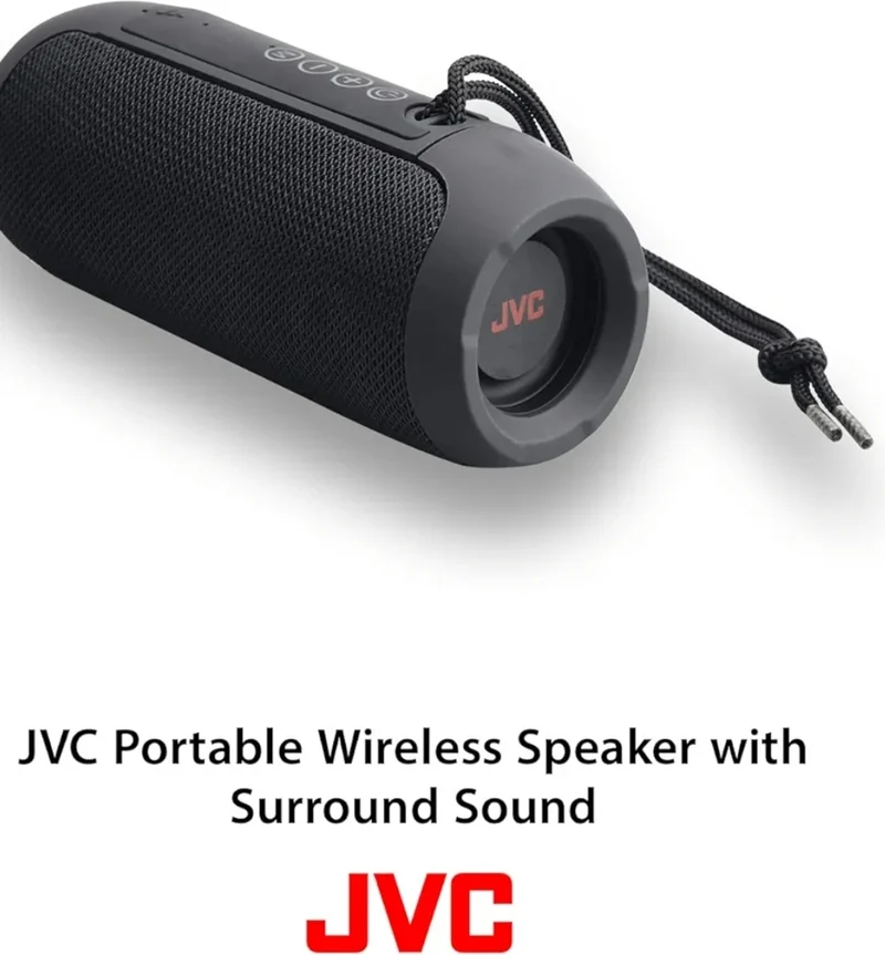 JVC Portable Wireless Speaker with Surround Sound, TWS Stereo Function, Bluetooth 5.0, Waterproof IPX5, up to 18-Hour Battery Life - SPSX3BT,Black
