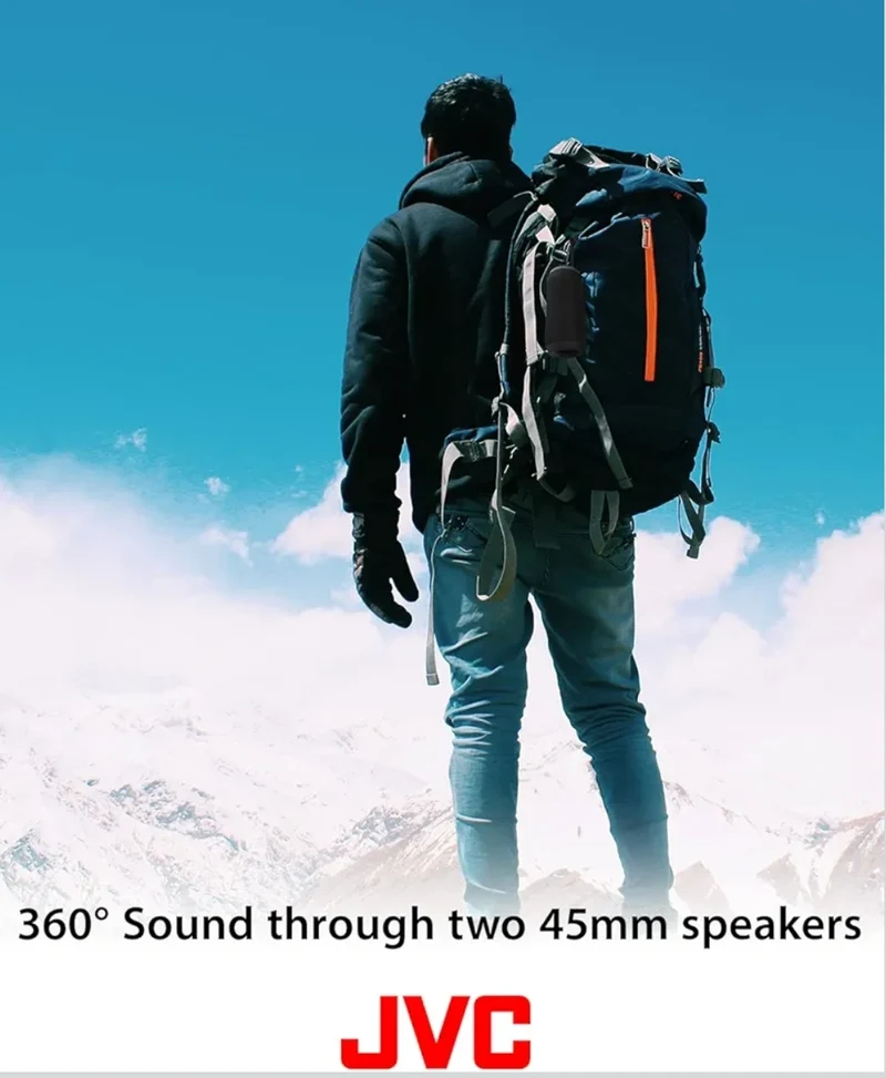 JVC Portable Wireless Speaker with Surround Sound, TWS Stereo Function, Bluetooth 5.0, Waterproof IPX5, up to 18-Hour Battery Life - SPSX3BT,Black