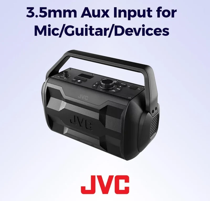 JVC Rover Portable Indoor/Outdoor Bluetooth Speaker, 30 Watts Powerful Sound, 30 Hours Battery, IPX4 Water Resistant, USB Port and Microphone/Guitar Input - XSS521PB (Black)