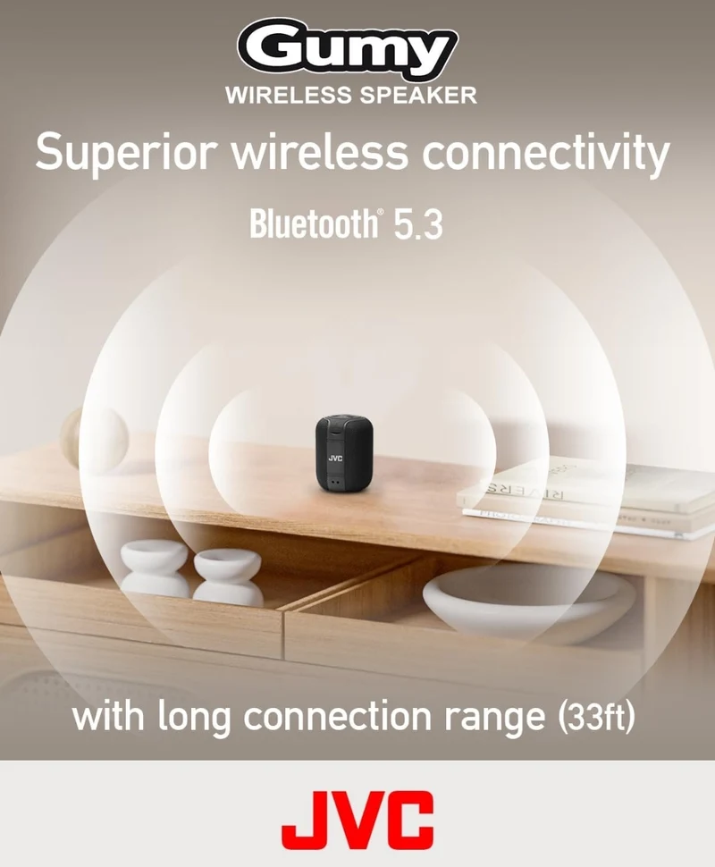 JVC Portable Gumy Wireless Speaker with Surround Sound, Bluetooth 5.3, Lightweight, TWS Capability, USB-C, up to 15-Hour Battery Life - SPSG1BTA (Blue)