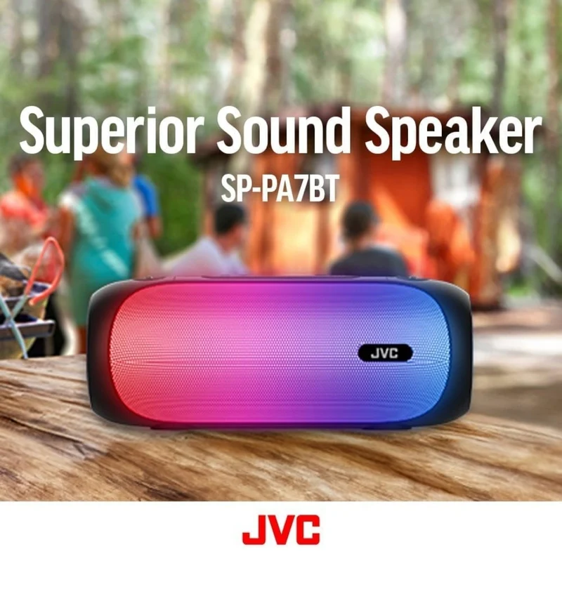 JVC Illuminated Portable Wireless Speaker with 30W max outputs, Dynamic Sound, Bluetooth 5.0, TWS Capability, USB-C, AUX in, up to 6-Hour Battery Life - SPPA7BTB (Black)
