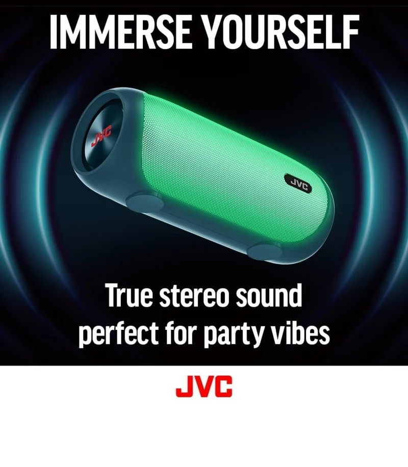 JVC Illuminated Portable Wireless Speaker with 30W max outputs, Dynamic Sound, Bluetooth 5.0, TWS Capability, USB-C, AUX in, up to 6-Hour Battery Life - SPPA7BTA (Navy)