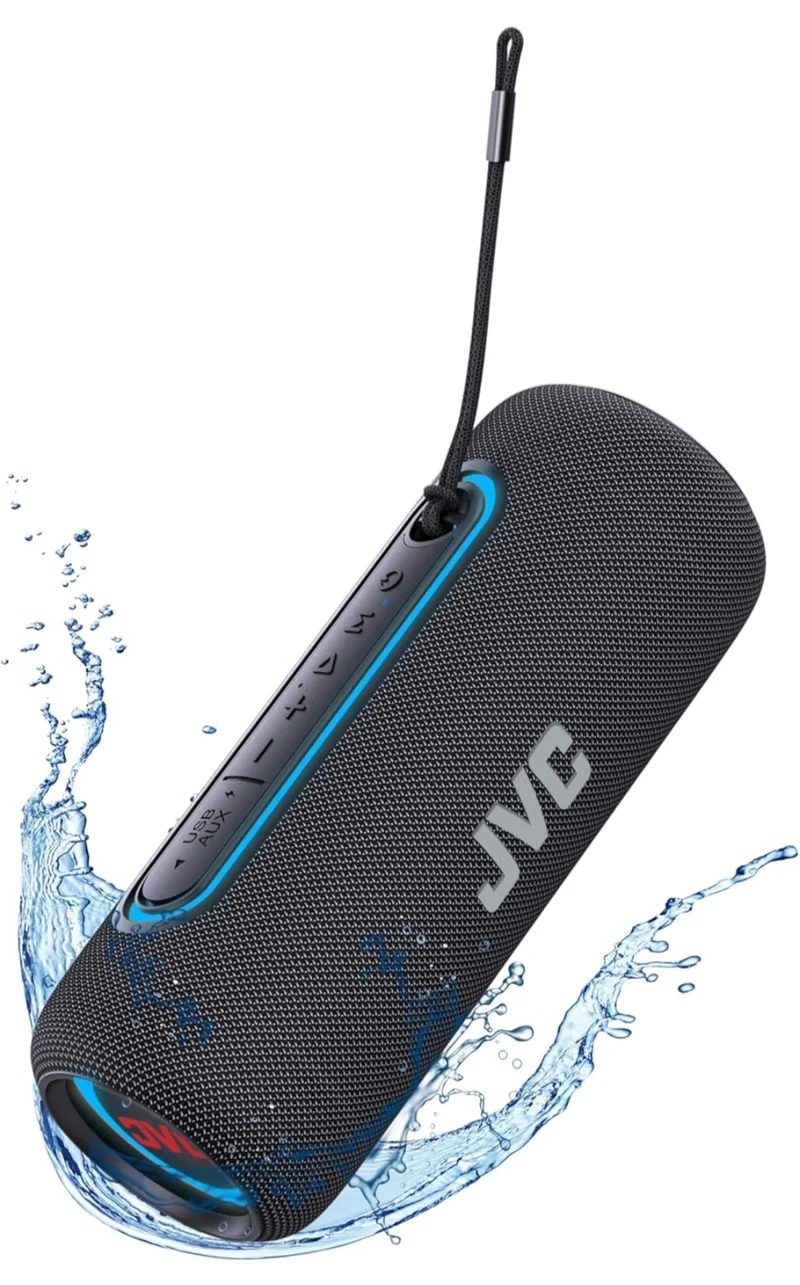 JVC Illuminated Portable Wireless Speaker with 20W max outputs, Dynamic Sound, Bluetooth 5.0, TWS Capability, USB-C, IPX5, AUX in, up to 5-Hour Battery Life - SPPA5BTB (Black)