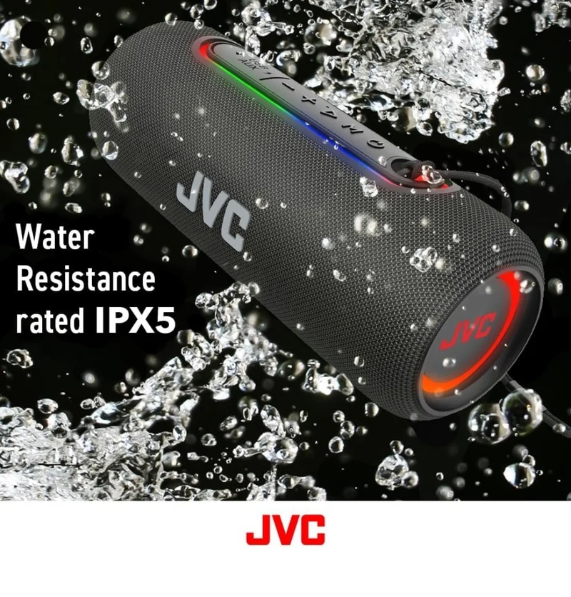 JVC Illuminated Portable Wireless Speaker with 20W max outputs, Dynamic Sound, Bluetooth 5.0, TWS Capability, USB-C, IPX5, AUX in, up to 5-Hour Battery Life - SPPA5BTB (Black)