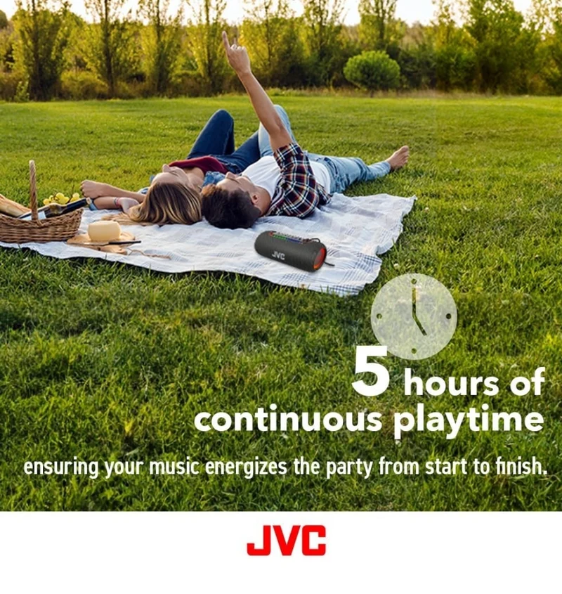 JVC Illuminated Portable Wireless Speaker with 20W max outputs, Dynamic Sound, Bluetooth 5.0, TWS Capability, USB-C, IPX5, AUX in, up to 5-Hour Battery Life - SPPA5BTB (Black)
