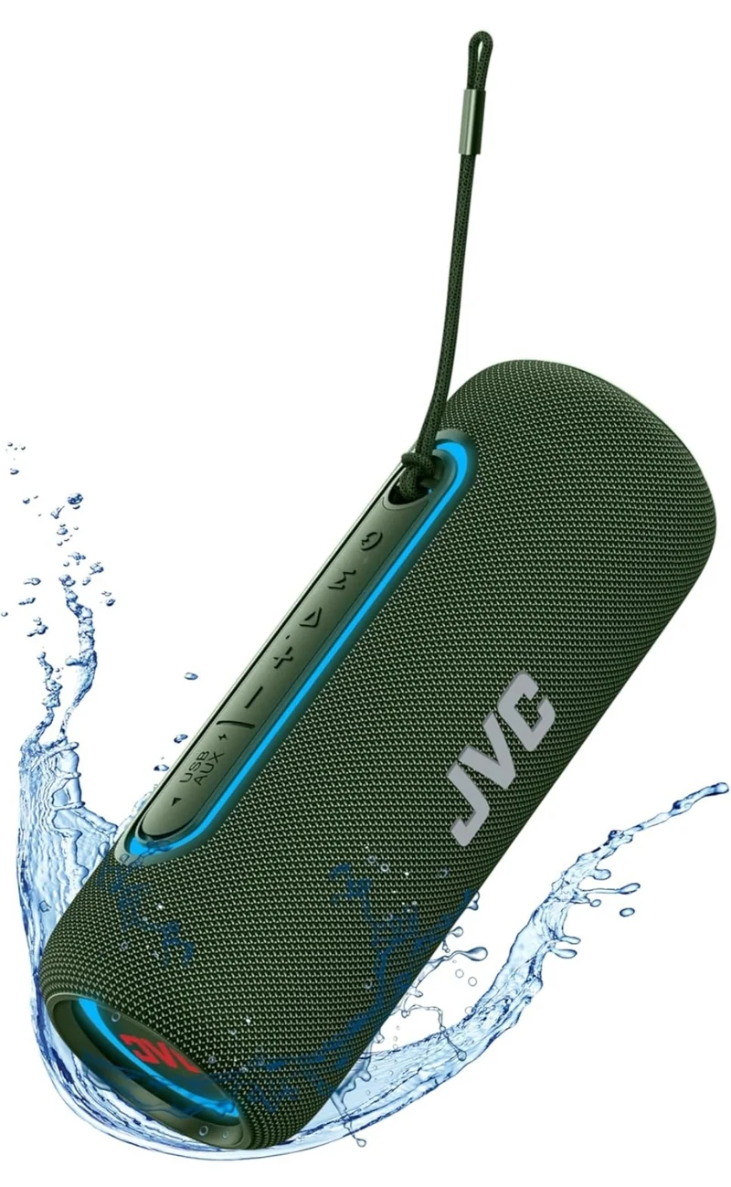 JVC Illuminated Portable Wireless Speaker with 20W max outputs, Dynamic Sound, Bluetooth 5.0, TWS Capability, USB-C, IPX5, AUX in, up to 5-Hour Battery Life - SPPA5BTG (Green)