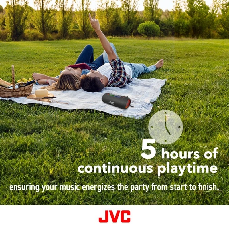 JVC Illuminated Portable Wireless Speaker with 20W max outputs, Dynamic Sound, Bluetooth 5.0, TWS Capability, USB-C, IPX5, AUX in, up to 5-Hour Battery Life - SPPA5BTG (Green)