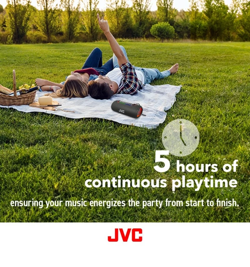 JVC Illuminated Portable Wireless Speaker with 20W max outputs, Dynamic Sound, Bluetooth 5.0, TWS Capability, USB-C, IPX5, AUX in, up to 5-Hour Battery Life - SPPA5BTA (Blue)
