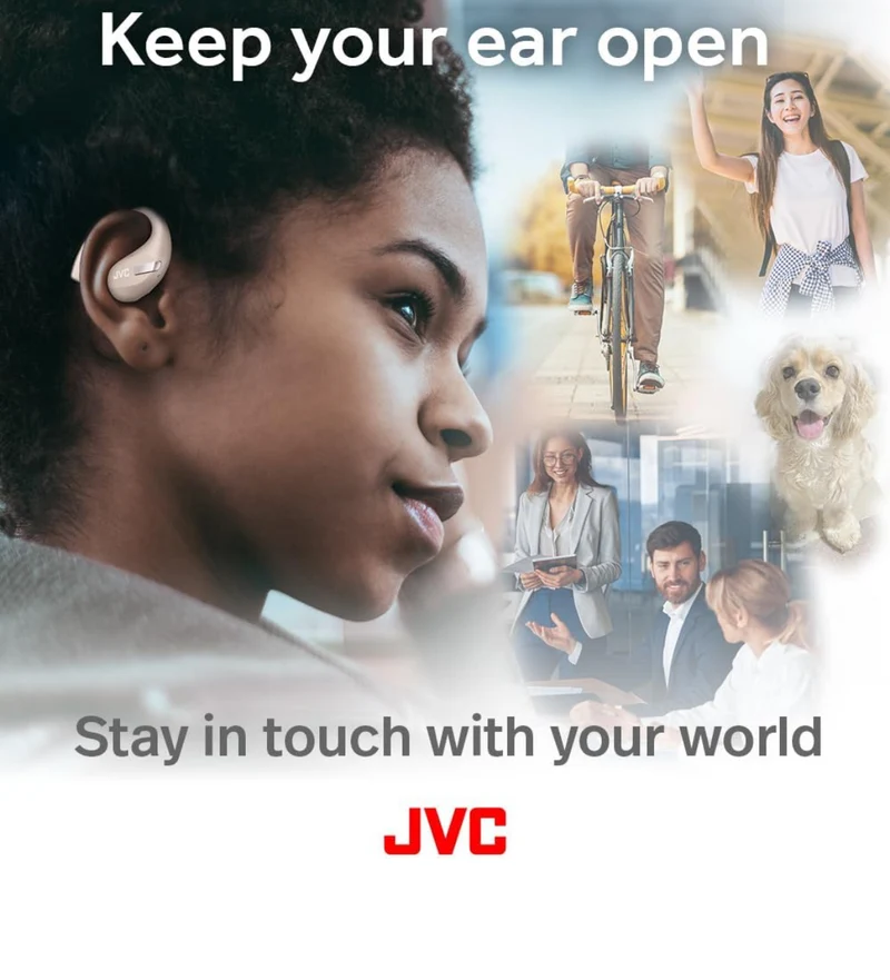 JVC New Nearphones Open Ear True Wireless Headphones with 16mm Large Drivers for Powerful Sound, Single Ear use, Compact Size, and Long Battery Life (up to 38 Hours) - HANP50TC (Beige)