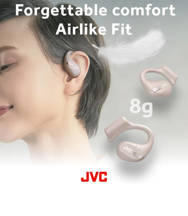 JVC New Nearphones Open Ear True Wireless Headphones with 16mm Large Drivers for Powerful Sound, Single Ear use, Compact Size, and Long Battery Life (up to 38 Hours) - HANP50TC (Beige)