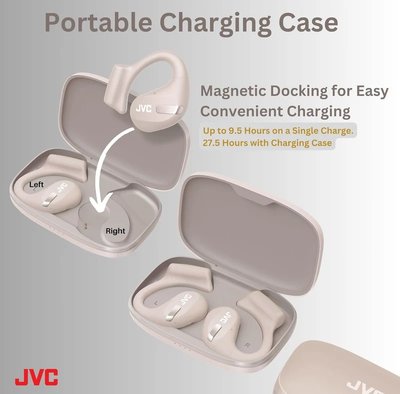 JVC New Nearphones Open Ear True Wireless Headphones with 16mm Large Drivers for Powerful Sound, Single Ear use, Compact Size, and Long Battery Life (up to 38 Hours) - HANP50TC (Beige)