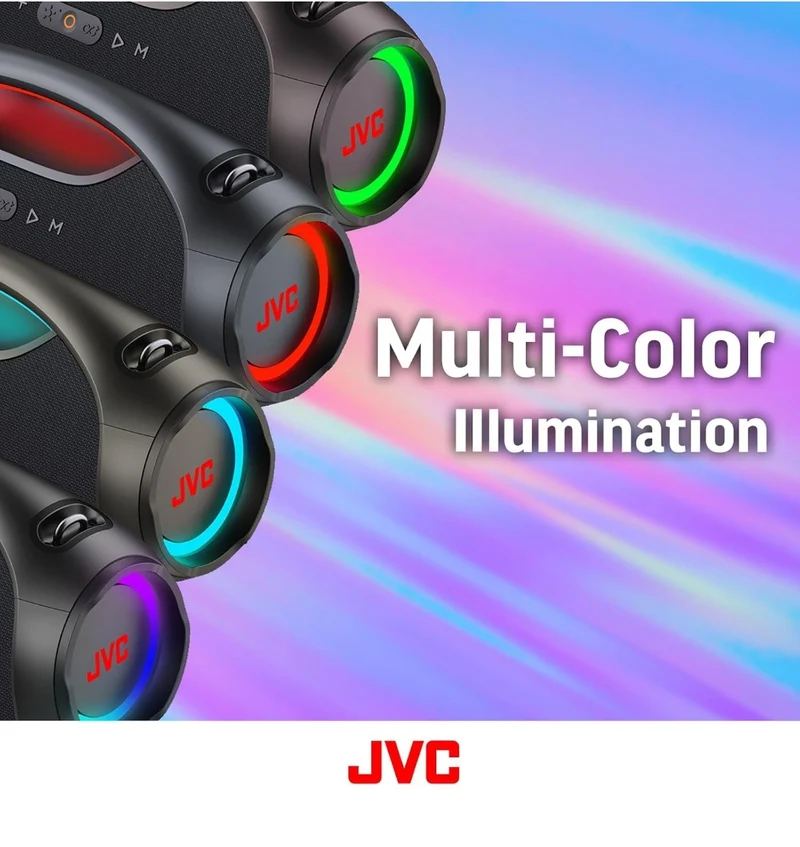 JVC Portable Wireless Bluetooth Speaker - 120W with Dual Woofer Deep Bass, RGB Lighting, Indoor/Outdoor Boombox, Bluetooth 5.3, IPX6 Water Resistant, USB-C, 11-Hr Playtime, 2 Sound Modes - SP-PA15BT