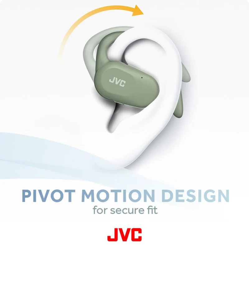 JVC nearphones Open Ear True Wireless Headphones with Pivot Motion Mecanism, 16mm Large Drivers Sound, Single Ear use, BT 5.4, Long Battery Life (up to 26 Hours) - HANP40TG (Green)