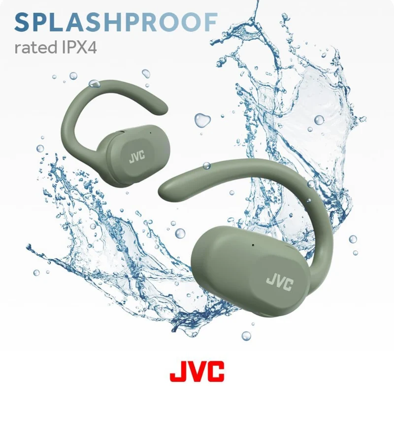 JVC nearphones Open Ear True Wireless Headphones with Pivot Motion Mecanism, 16mm Large Drivers Sound, Single Ear use, BT 5.4, Long Battery Life (up to 26 Hours) - HANP40TG (Green)