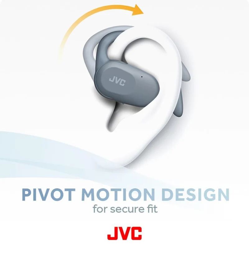 JVC nearphones Open Ear True Wireless Headphones with Pivot Motion Mecanism, 16mm Large Drivers Sound, Single Ear use, BT 5.4, Long Battery Life (up to 26 Hours) - HANP40TA (Blue)
