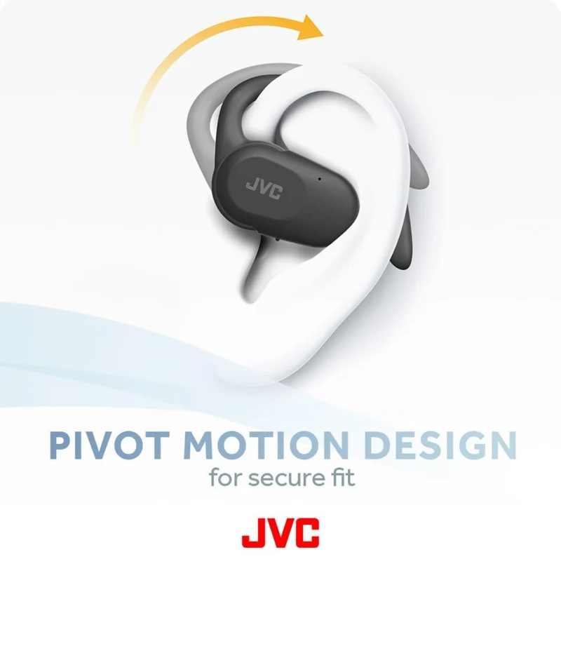 JVC nearphones Open Ear True Wireless Headphones with Pivot Motion Mecanism, 16mm Large Drivers Sound, Single Ear use, BT 5.4, Long Battery Life (up to 26 Hours) - HANP40TB (Black)