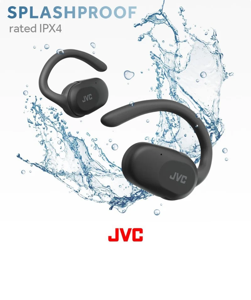 JVC nearphones Open Ear True Wireless Headphones with Pivot Motion Mecanism, 16mm Large Drivers Sound, Single Ear use, BT 5.4, Long Battery Life (up to 26 Hours) - HANP40TB (Black)