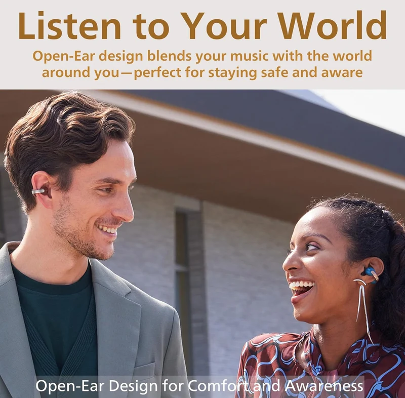 JVC Nearphones Open Ear True Wireless Headphones - Open Ear Earbuds - Bluetooth 5.3-24H Playback - IPX4 Water Resistant - Built-in Mic - Awareness & Comfort - Ear Clip Earbuds - HANP1T