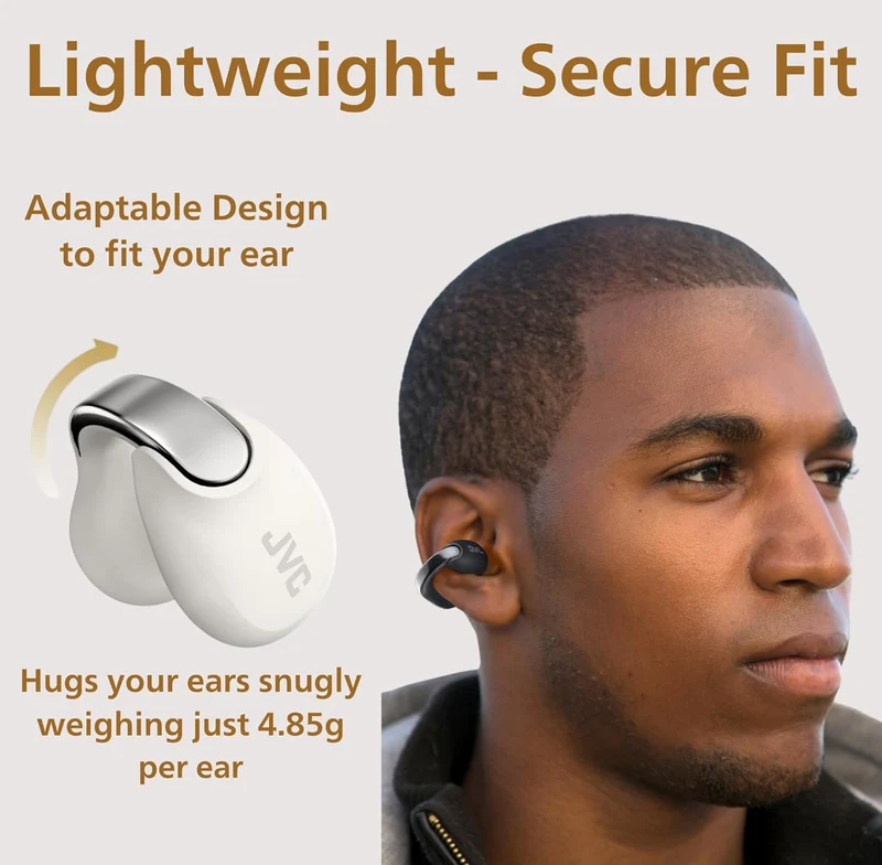 JVC Nearphones Open Ear True Wireless Headphones - Open Ear Earbuds - Bluetooth 5.3-24H Playback - IPX4 Water Resistant - Built-in Mic - Awareness & Comfort - Ear Clip Earbuds - HANP1T