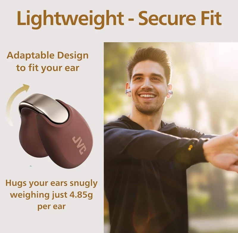 JVC Nearphones Open Ear True Wireless Headphones - Open Ear Earbuds - Bluetooth 5.3-24H Playback - IPX4 Water Resistant - Built-in Mic - Awareness & Comfort - Ear Clip Earbuds - HANP1T
