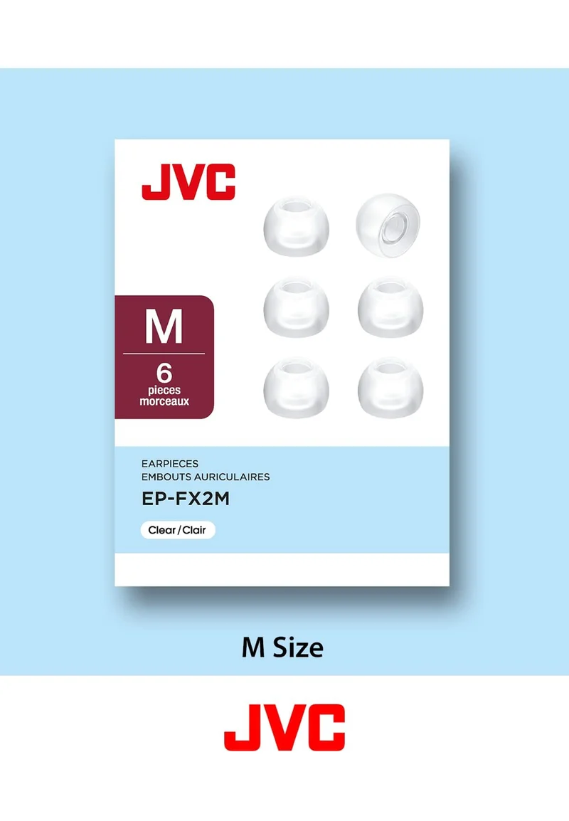 JVC Replacement Silicone Earbuds Earpieces – Set of (6) Ear Tips, Fits Many JVC Models (Medium) - EPFX2MZ (Clear)