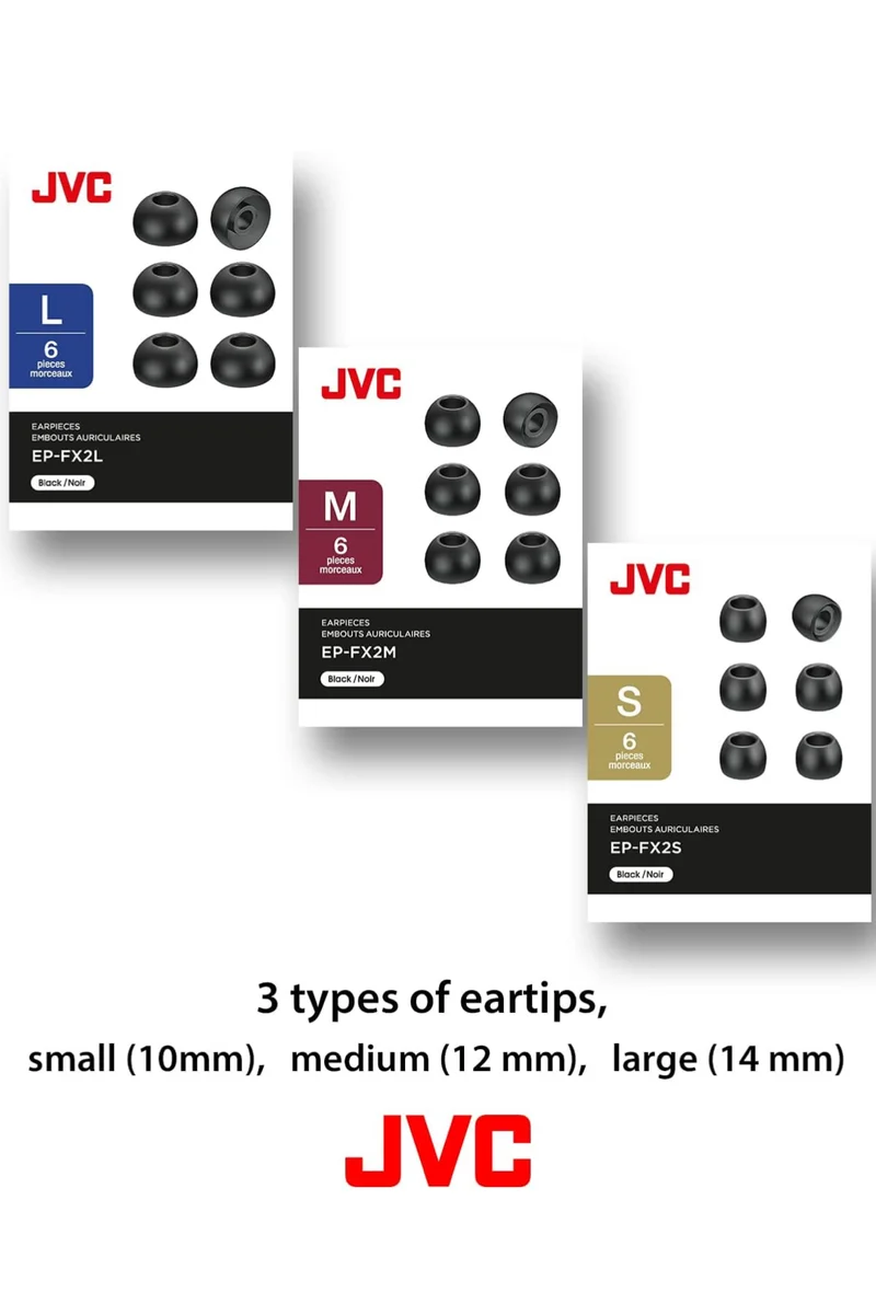 JVC Replacement Silicone Earbuds Earpieces – Set of (6) Ear Tips, Fits Many JVC Models (Medium) - EPFX2MB (Black)