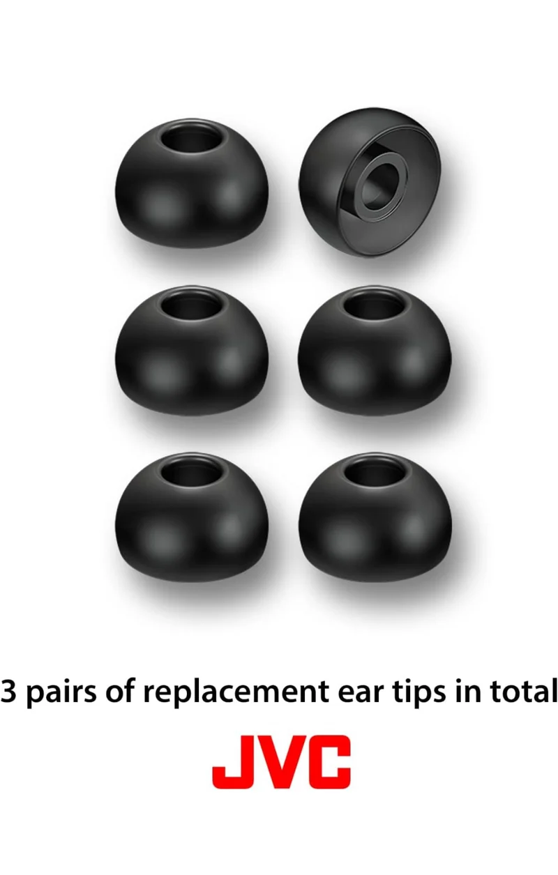 JVC Replacement Silicone Earbuds Earpieces – Set of (6) Ear Tips, Fits Many JVC Models (Medium) - EPFX2MB (Black)