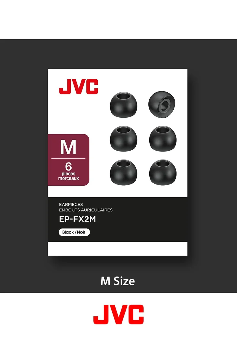 JVC Replacement Silicone Earbuds Earpieces – Set of (6) Ear Tips, Fits Many JVC Models (Medium) - EPFX2MB (Black)