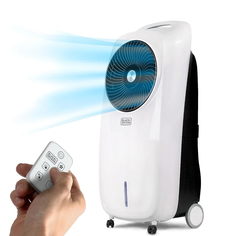 BLACK+DECKER Evaporative Air Cooler - Portable Air Conditioner Cooling Fan with LED Display, Remote Control, 2-Gallon Water Tank - Compact and Lightweight Design, White