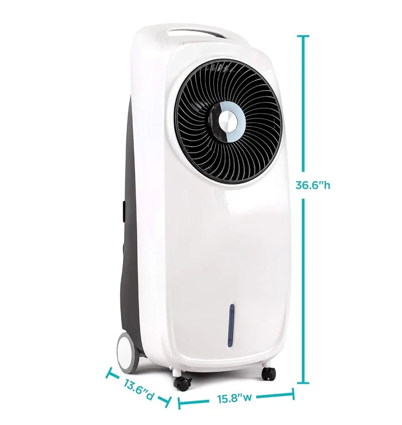 BLACK+DECKER Evaporative Air Cooler - Portable Air Conditioner Cooling Fan with LED Display, Remote Control, 2-Gallon Water Tank - Compact and Lightweight Design, White
