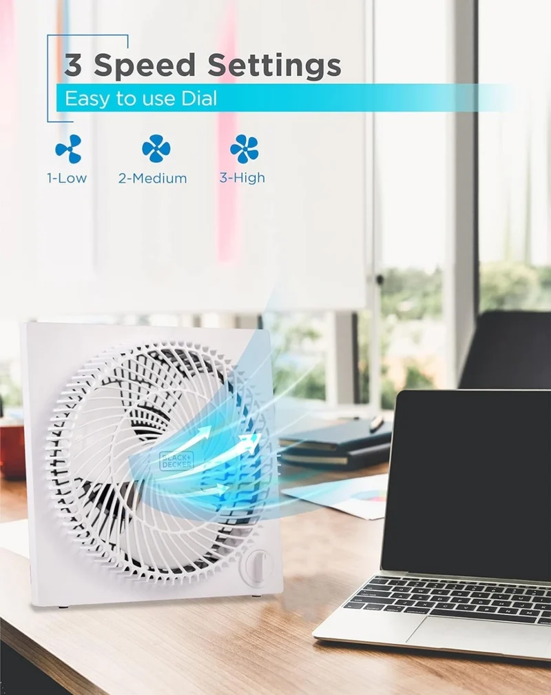 BLACK+DECKER Mini Box Fan Tabletop Quiet 9 Inch Desk Box Fans Frameless BFB09W White