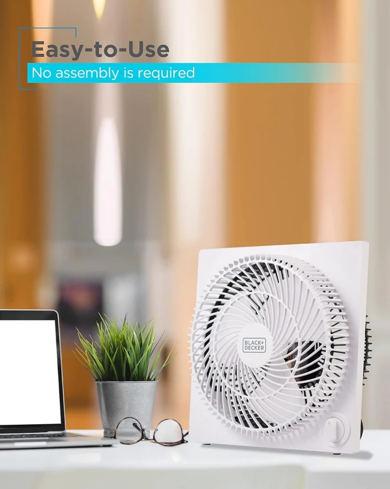 BLACK+DECKER Mini Box Fan Tabletop Quiet 9 Inch Desk Box Fans Frameless BFB09W White