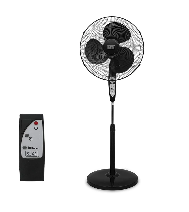 BLACK+DECKER 18-Inch Stand Fan with Pedestal Base, Height Adjustable Pedestal Fan with Remote and Touch Control Panel, Free Standing Fan with 90-Degree Oscillating and 3-Speed Settings, Black
