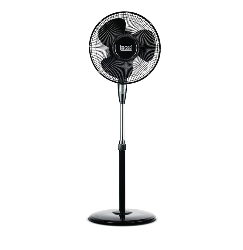 BLACK+DECKER 16 Inches Stand Fan with Pedestal Base, Height Adjustable Pedestal Fan with Remote and Touch Control Panel, Free Standing Fan with 90-Degree Oscillating and 3-Speed Settings, Black