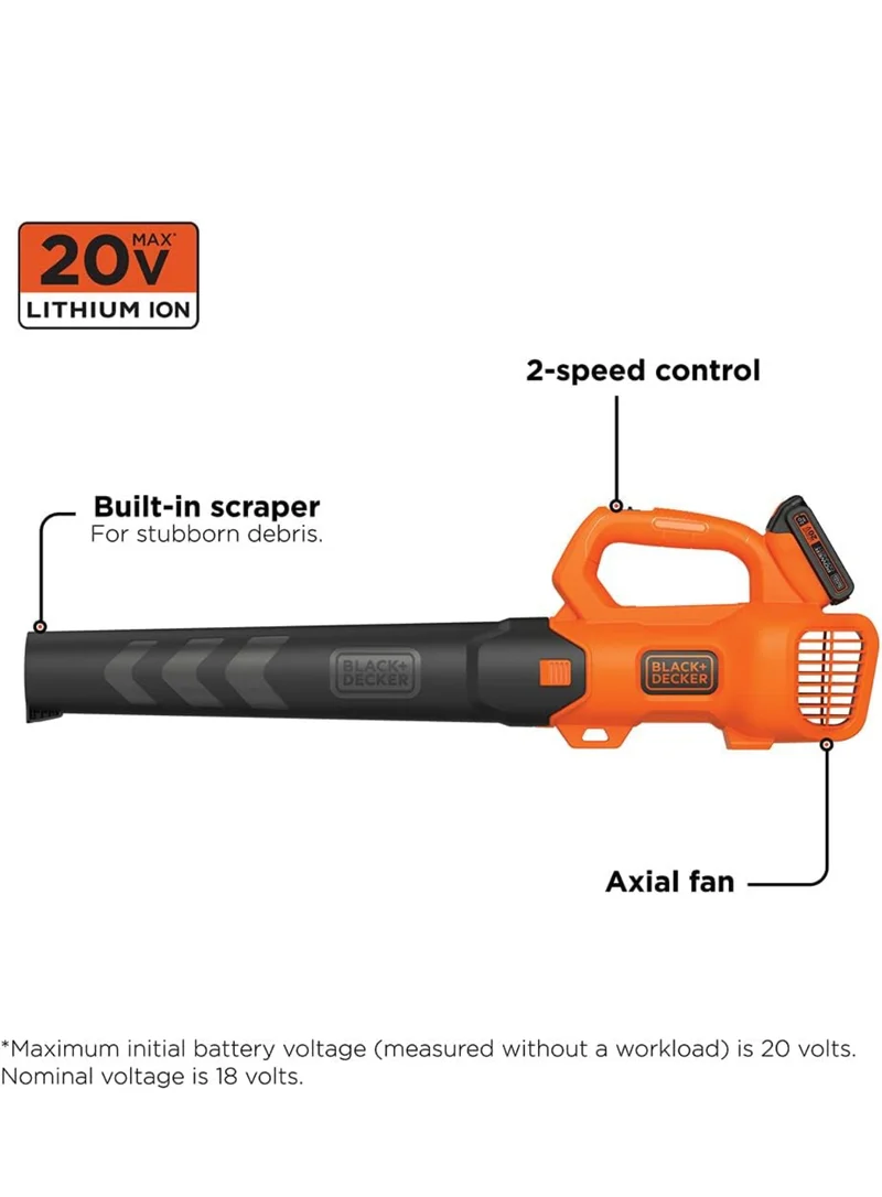 BLACK+DECKER 20V MAX Cordless Leaf Blower, 2-Speed, Up to 90 MPH, with Battery and Charger (BCBL700D1)